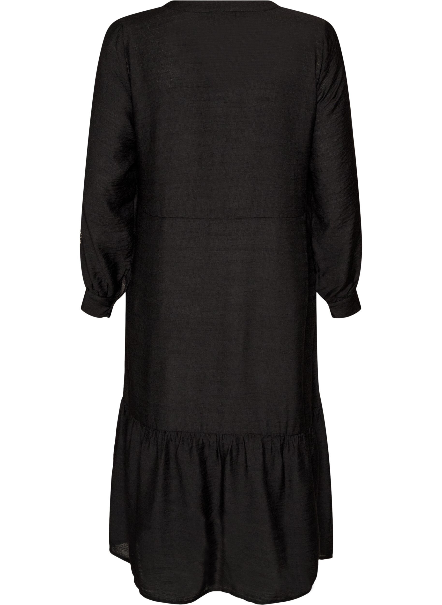 ZizziViskosekjole med broderi og fl&aelig;selag, Sort, Packshot image number 1