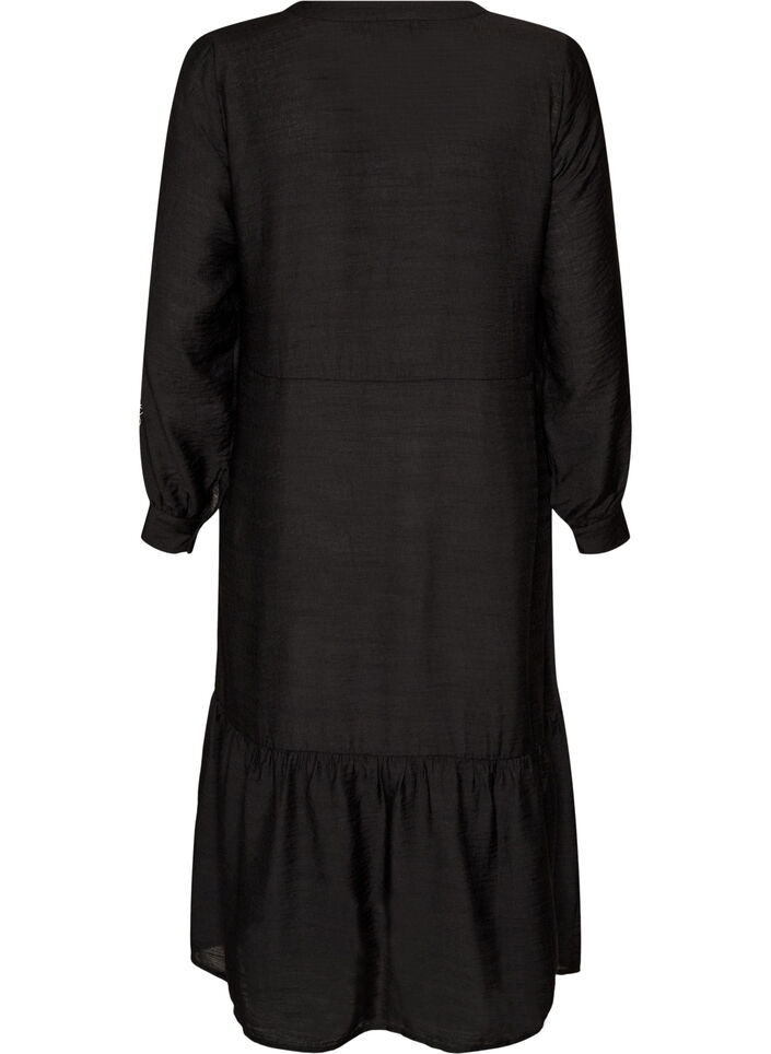 Viskosekjole med broderi og fl&aelig;selag, Sort, Packshot image number 1