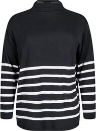 Langærmet bluse med striber og høj hals, Sort