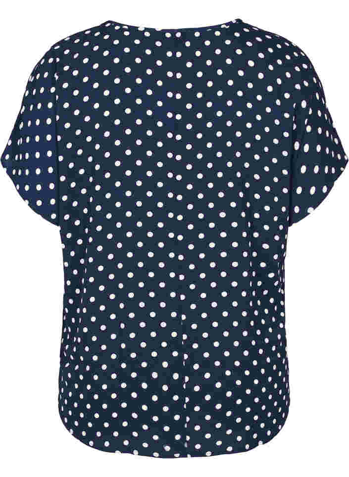 Bluse med korte ærmer og rund halsudskæring, Navy Bla w White Dot, Packshot image number 1