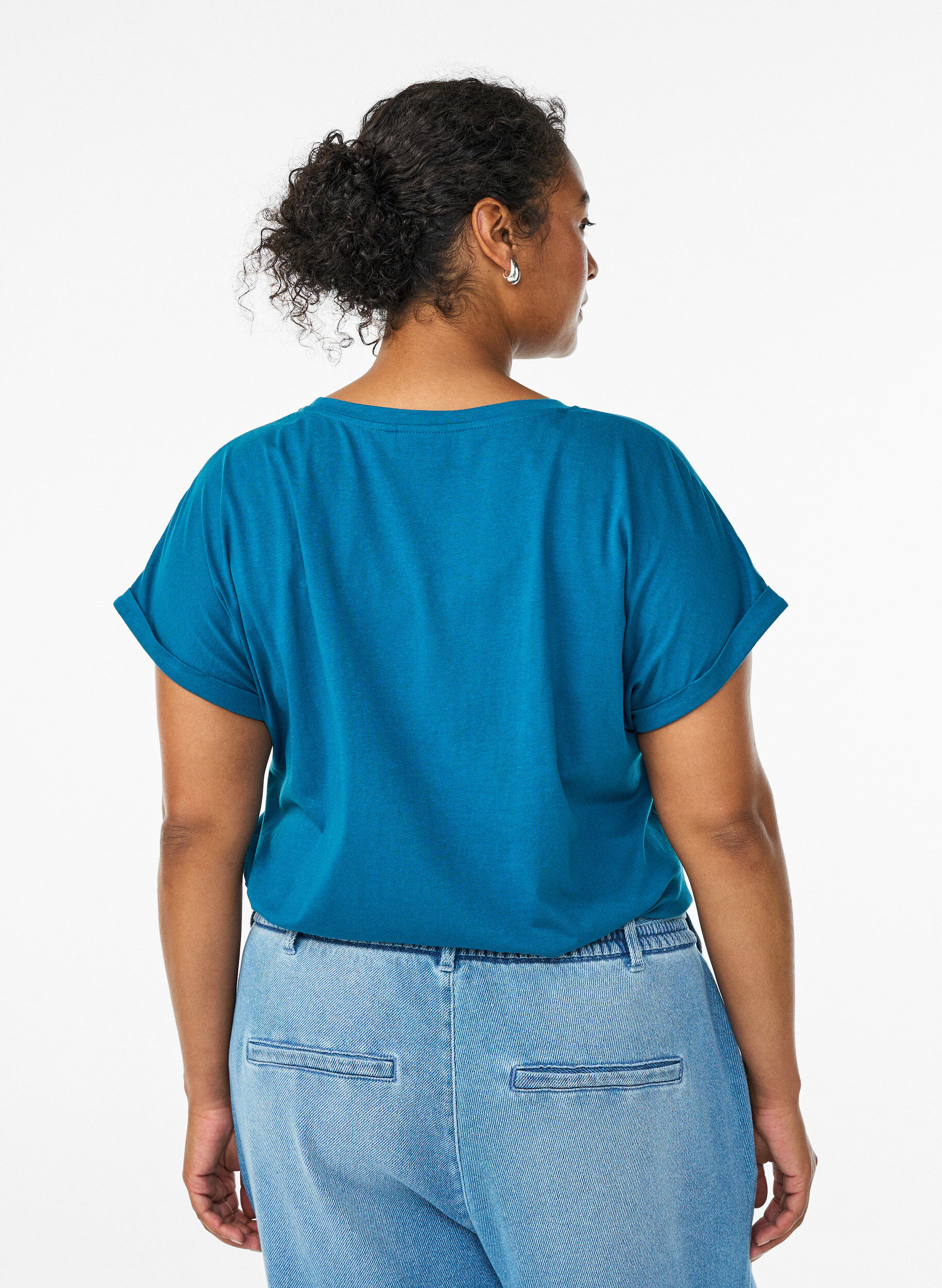 ZizziKort&aelig;rmet t-shirt i bomuldsblanding, Bl&aring;, Model image number 2
