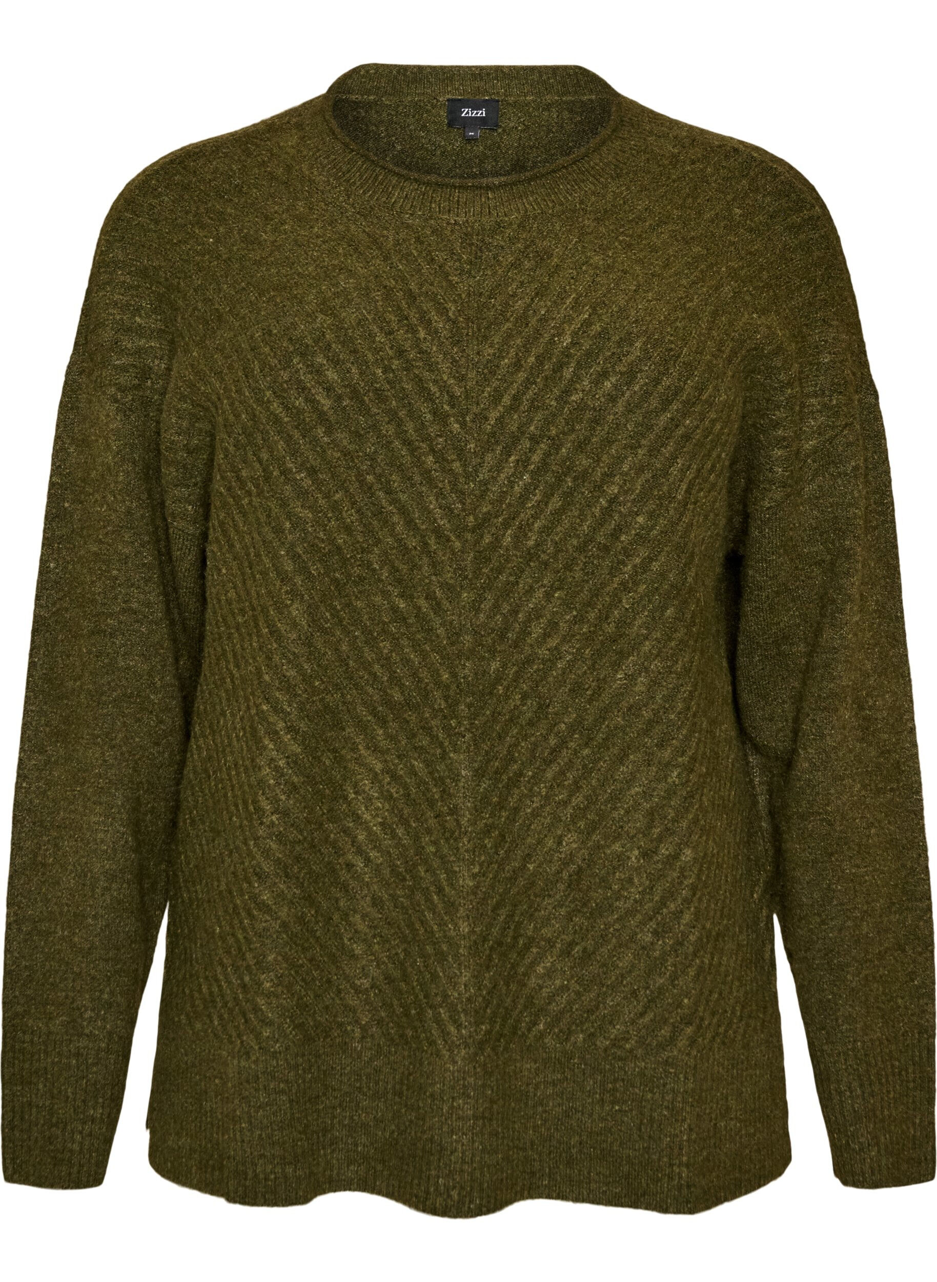 ZizziStrikbluse med V-formet ribm&oslash;nster og slidser, Gr&oslash;n, Packshot image number 0
