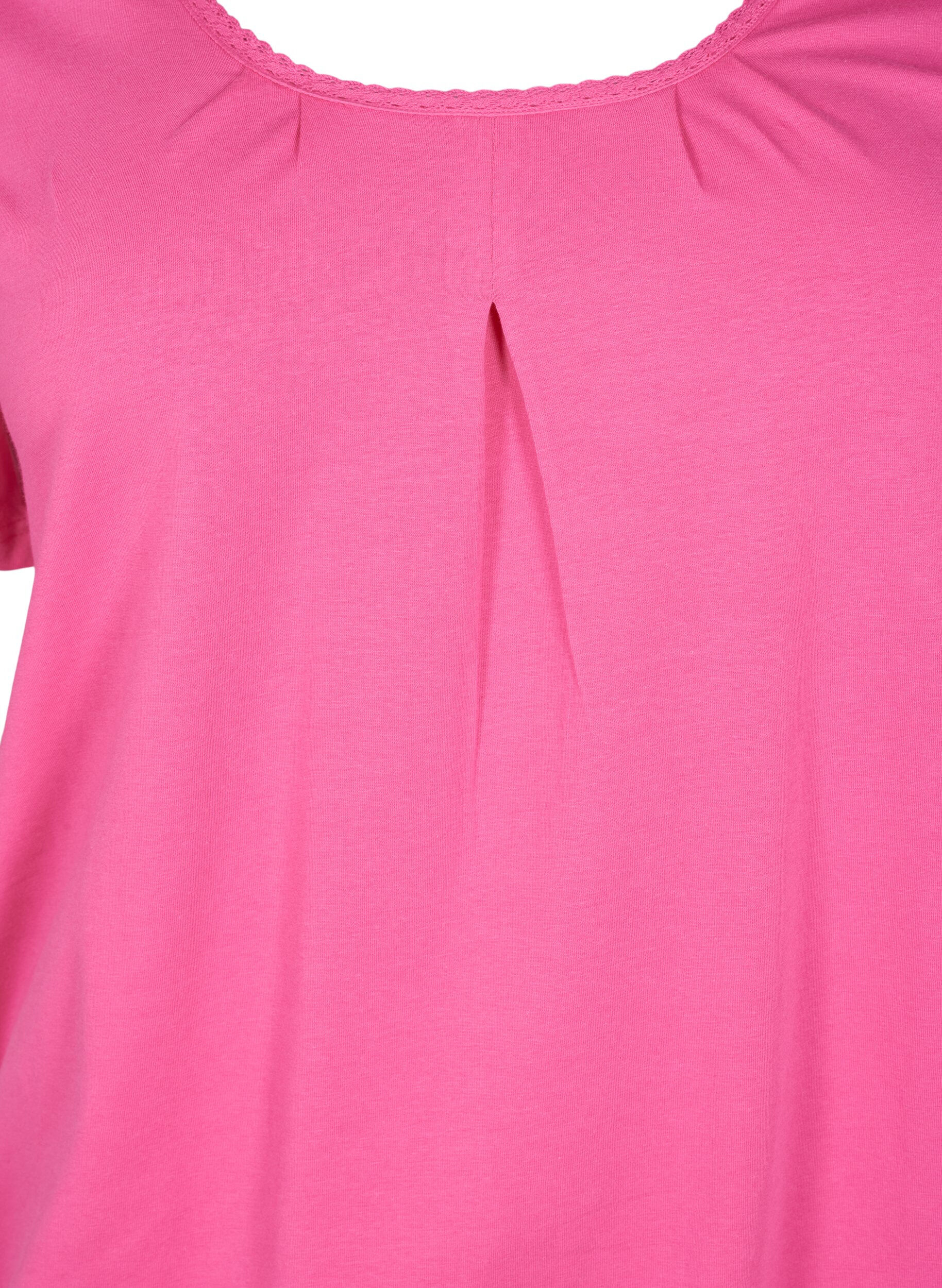 Zizzi Kort&aelig;rmet bomulds t-shirt, Shocking Pink, Packshot image number 2
