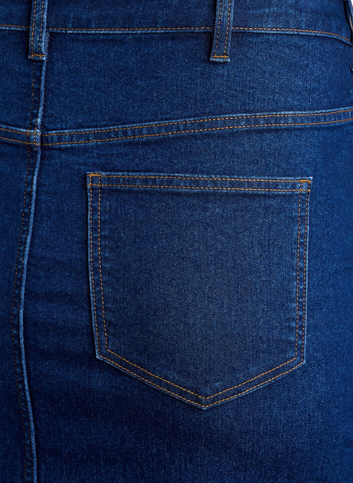 Midilang denim nederdel med slids foran, Bl&aring;, Packshot image number 4