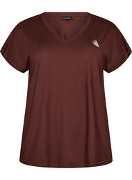 L&oslash;s tr&aelig;nings t-shirt med v-hals, Brun