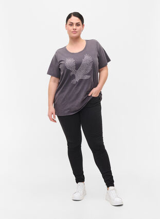 Bomulds t-shirt med acid wash og sten , Dark Grey Wash, Model image number 2