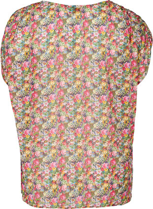 Kortærmet bluse med blomsterprint, Pink Flower AOP, Packshot image number 1