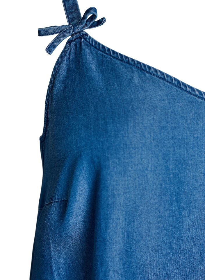 Kn&aelig;lang stropkjole i TENCEL&trade; Lyocell med denimlook, Bl&aring;, Packshot image number 3