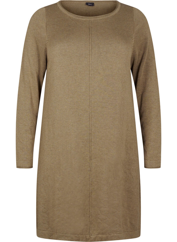 Strikkjole i bomulds-viskosemix, Grøn, Packshot image number 0