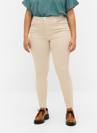 Højtaljede Amy jeans med super slim fit, Oatmeal, Model image number 2