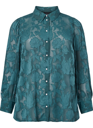 Jacquard skjorte med perleknapper, Green Gables, Packshot image number 0