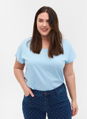 T-shirt i bomuldsmix, Chambray Blue, Model image number 0