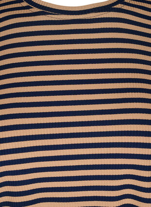 Stribet viskose bluse med pufærmer, Blue Camel Stripe, Packshot image number 2