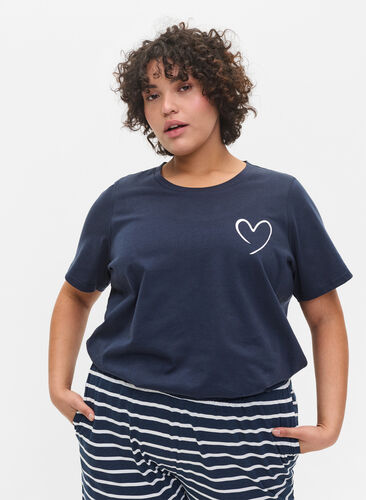 Kortærmet nat t-shirt i bomuld, Navy Blazer w. Heart, Model image number 0
