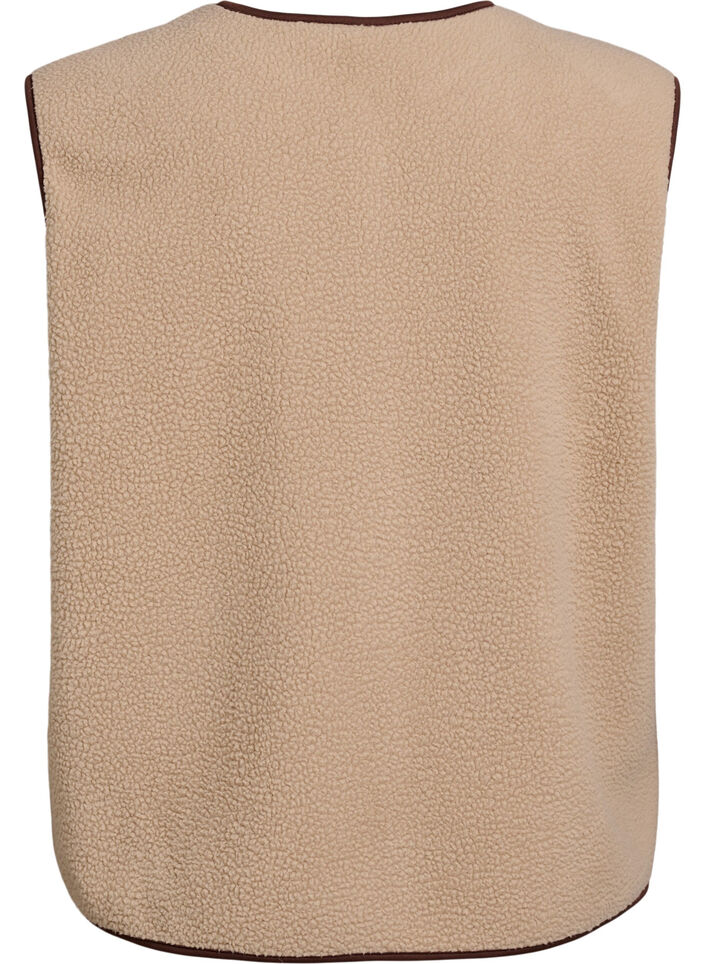 Vest i teddyfleece med kontrastkanter, Beige, Packshot image number 1