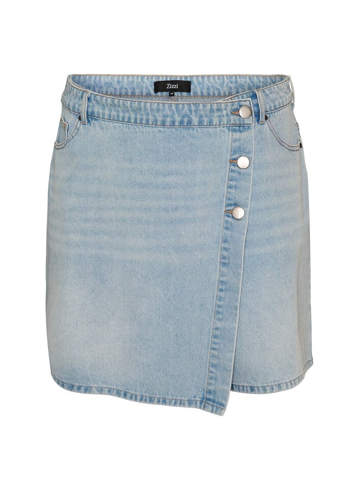 Denimskorts med sl&aring;-om-effekt og h&oslash;j talje, Bl&aring;, Packshot image number 0