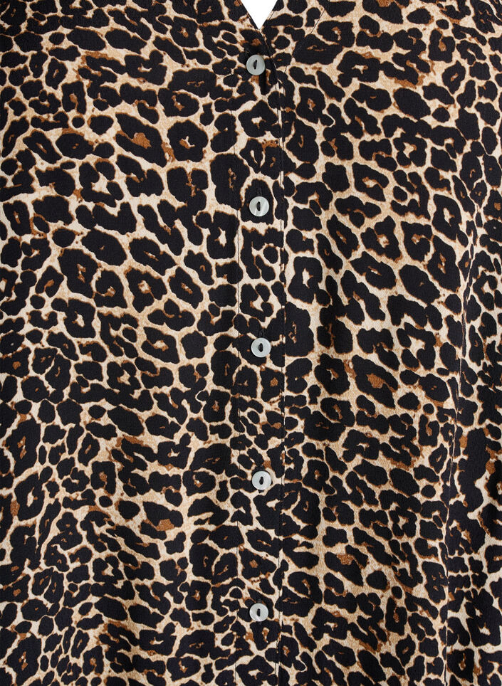 Midikjole i viskose med print og lange ærmer, Brun, Packshot image number 2