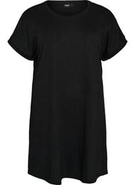 Kort jersey kjole med struktur og rund hals, Sort