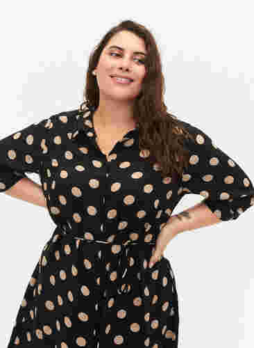 FLASH - Skjortekjole med prikker, Black Brown Dot, Model image number 2