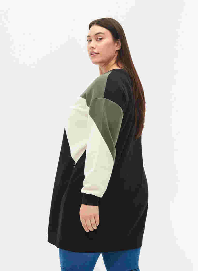 Lang sweatshirt med colorblock, Black Color Block, Model image number 1