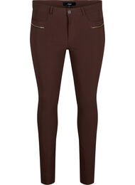 T&aelig;tsiddende bukser med lynl&aring;s detaljer, Brun