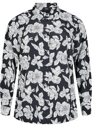 Skjorte med blomsterprint, Sort