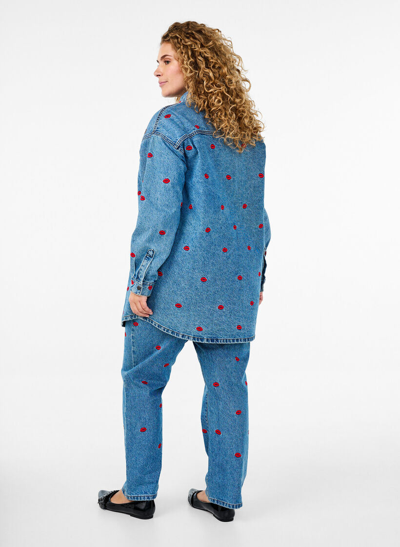 Højtaljede Gemma jeans med lips, Blå, Model image number 1