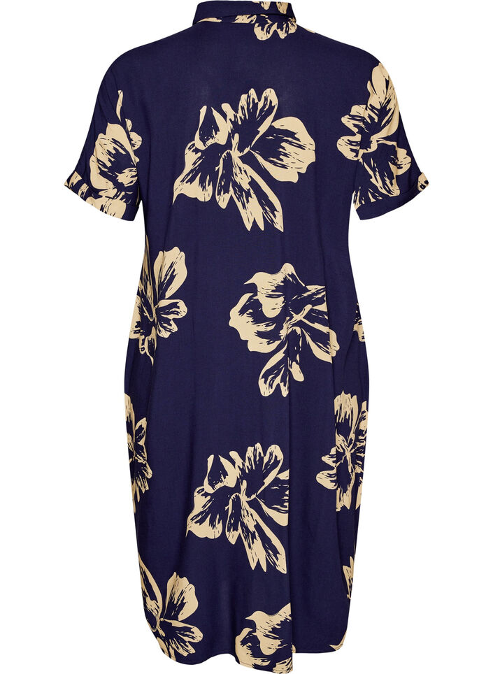 Lang skjortekjole med korte &aelig;rmer, Bl&aring;, Packshot image number 1