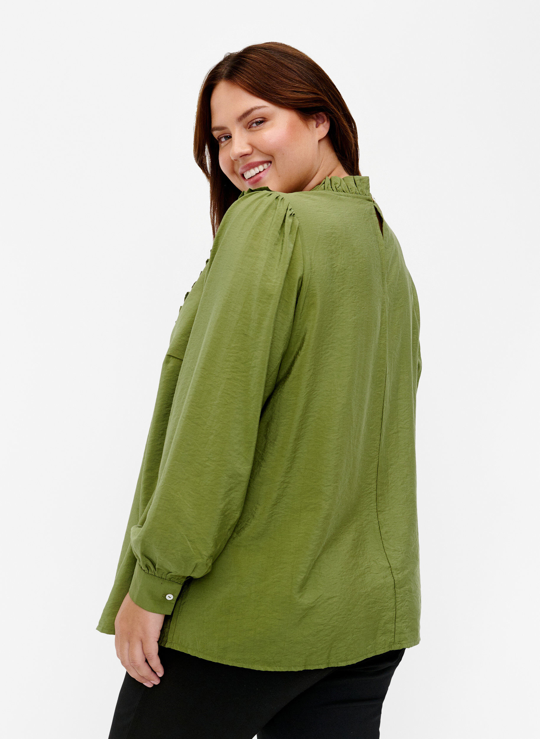 Zizzi Viskosebluse med fl&aelig;ser, Loden Green, Model image number 1
