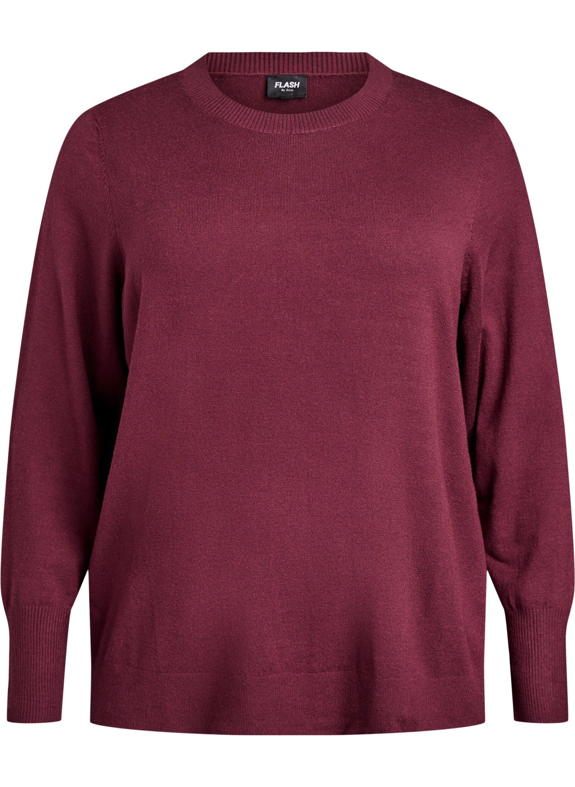 ZizziStrikbluse med rund hals, R&oslash;d, Packshot image number 0
