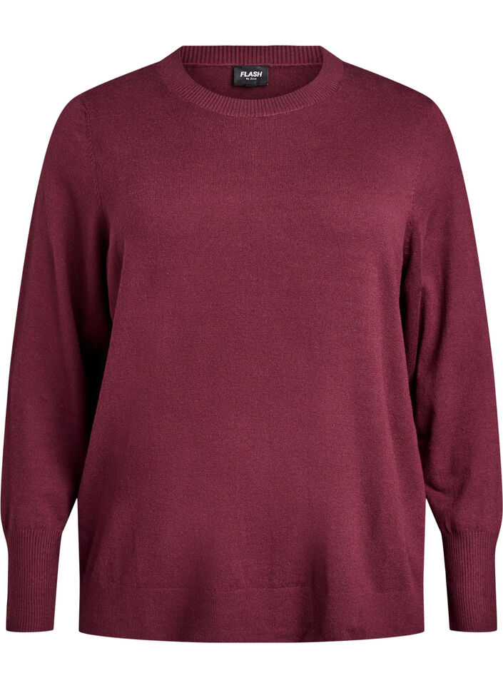 Strikbluse med rund hals, R&oslash;d, Packshot image number 0