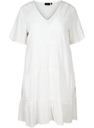 Kortærmet kjole med broderi anglaise, Bright White