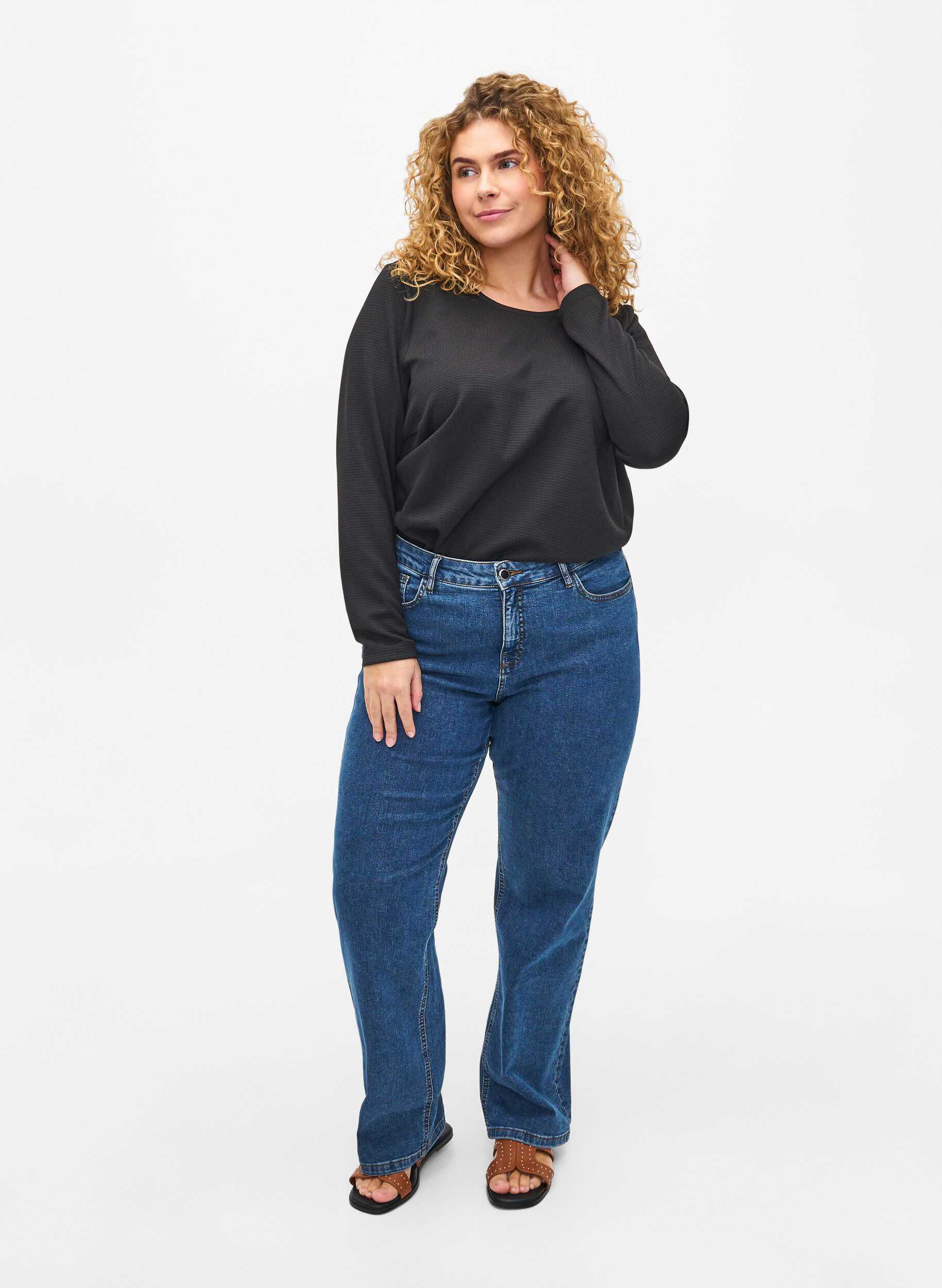 Zizzi A-formet bluse med tekstur, Black, Model image number 2