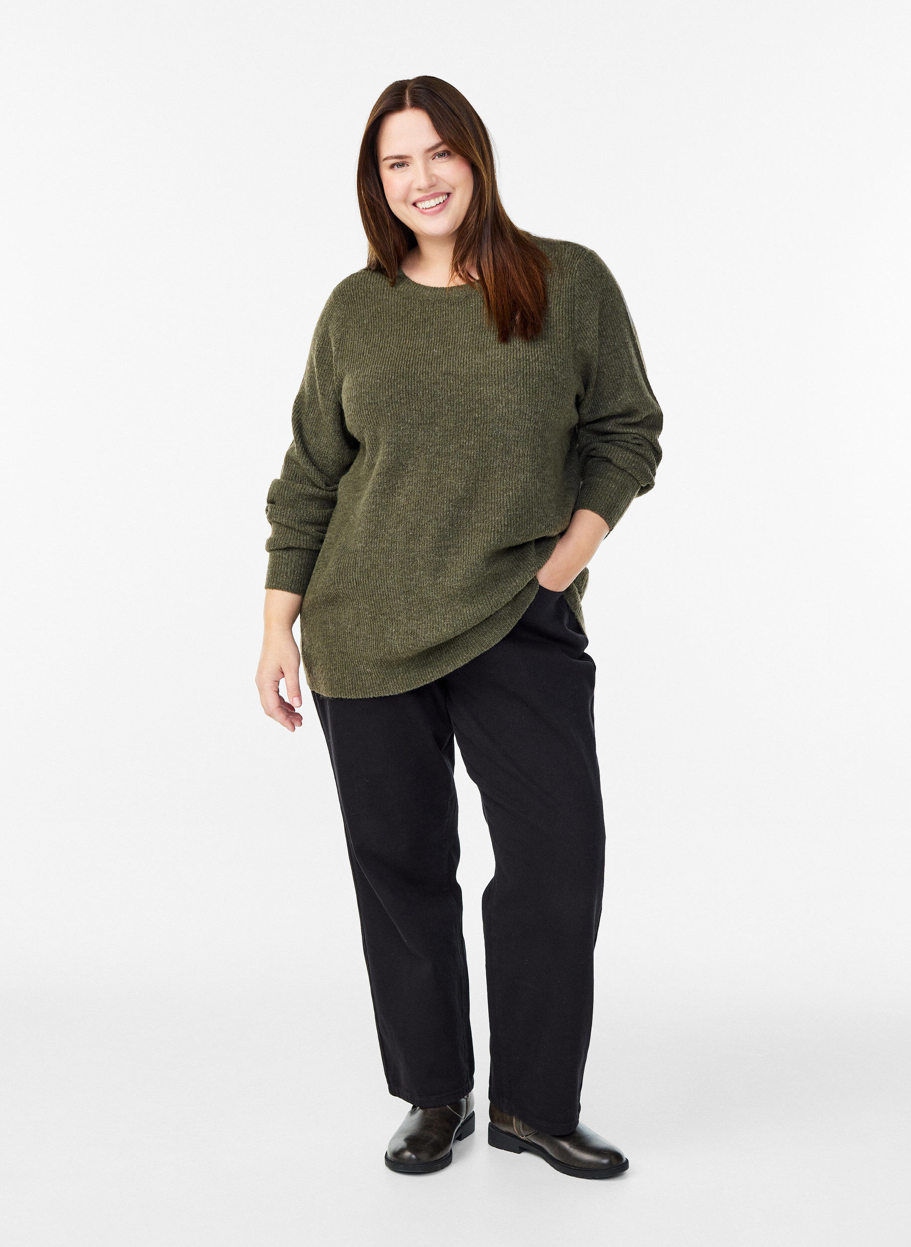 ZizziMeleret strikbluse med rund hals, Gr&oslash;n, Model image number 1
