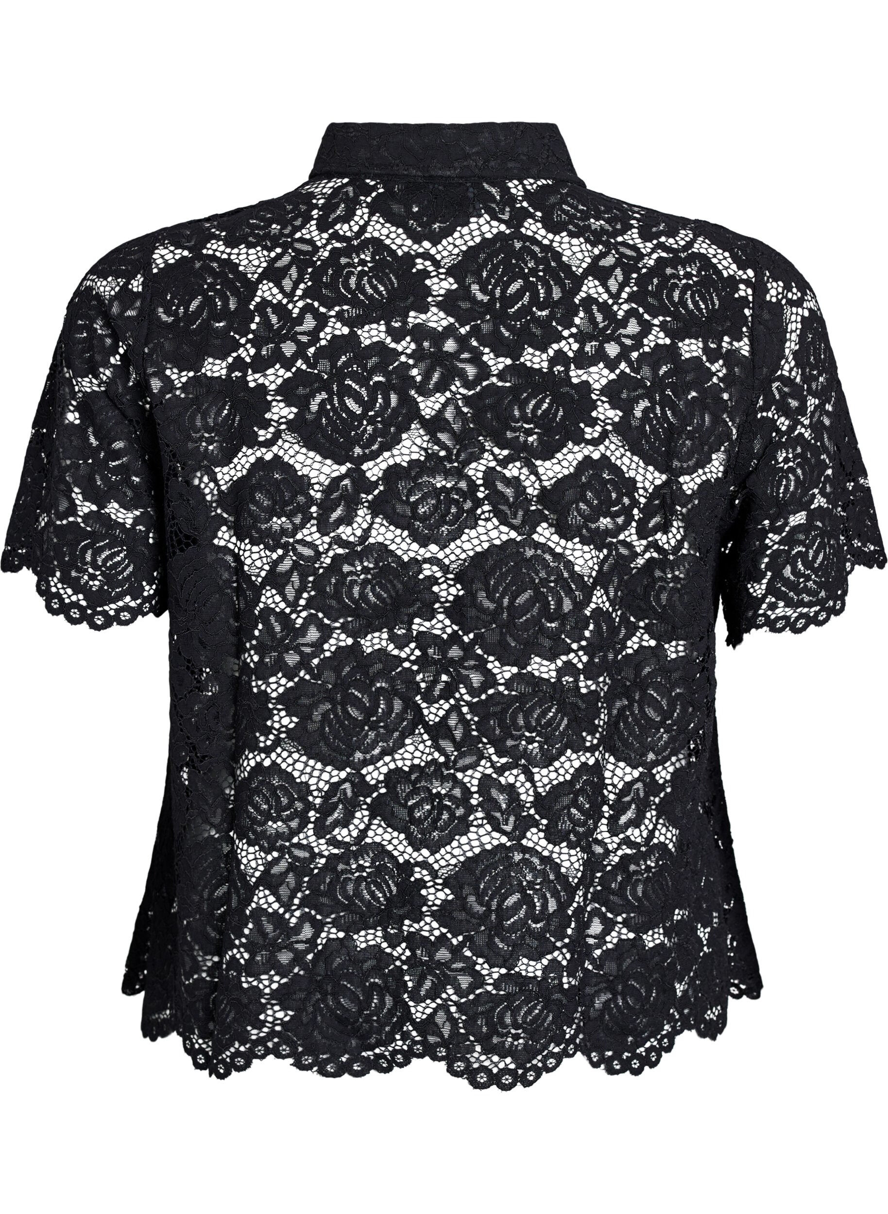 ZizziSkjortebluse i blonde med perleknapper, Sort, Packshot image number 1