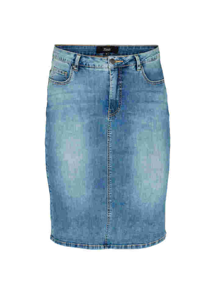 Denim nederdel med lommer, Blue denim, Packshot image number 0