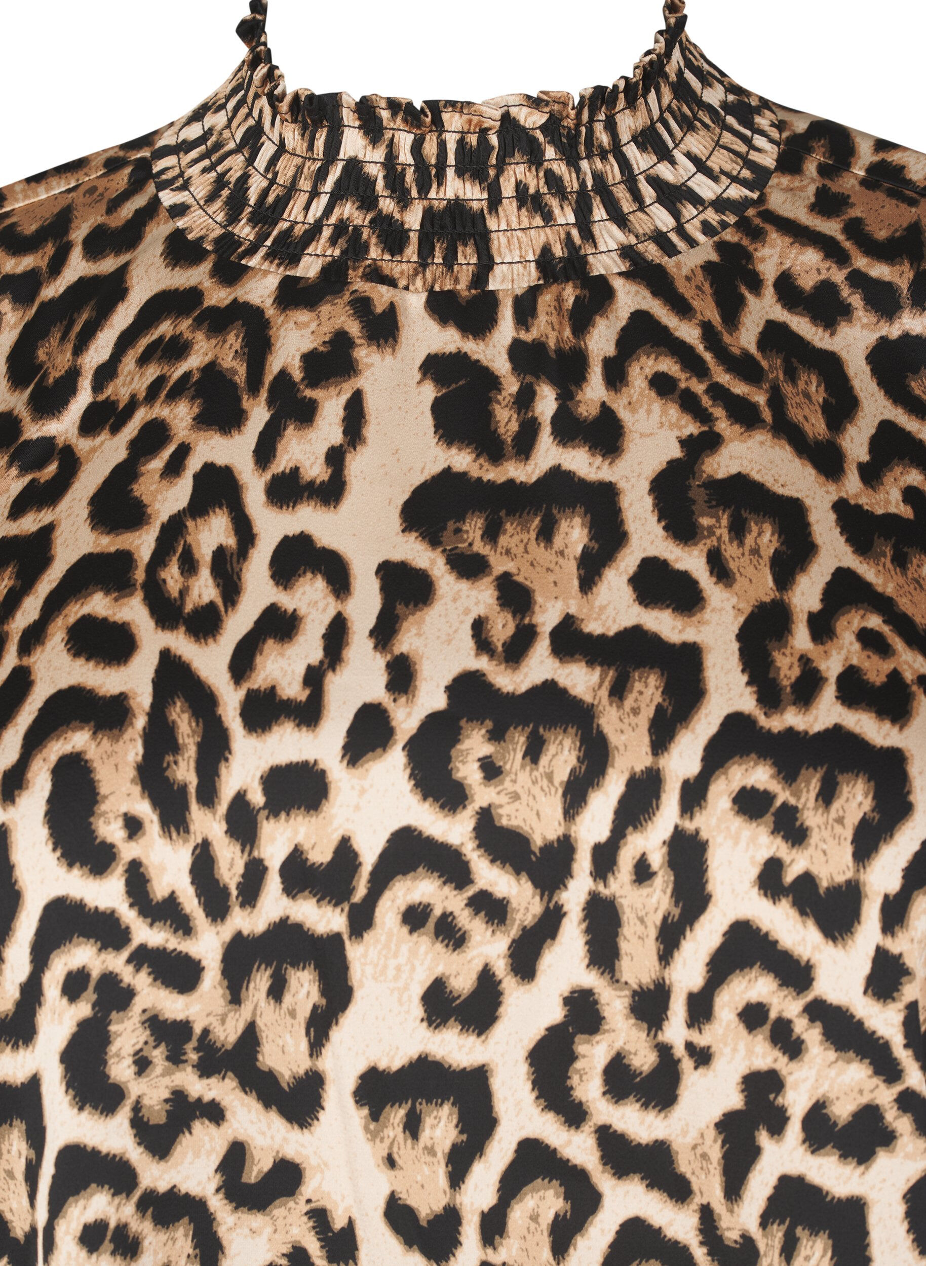 Zizzi Bluse med smock og leopardprint, Brun, Packshot image number 2