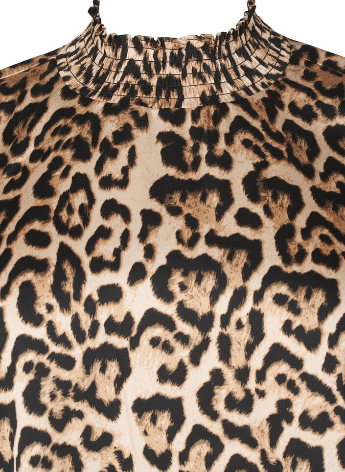 Bluse med smock og leopardprint, Brun, Packshot image number 2