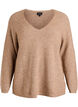 Strikbluse med V-hals og raglan&aelig;rmer, Brun, Packshot image number 0