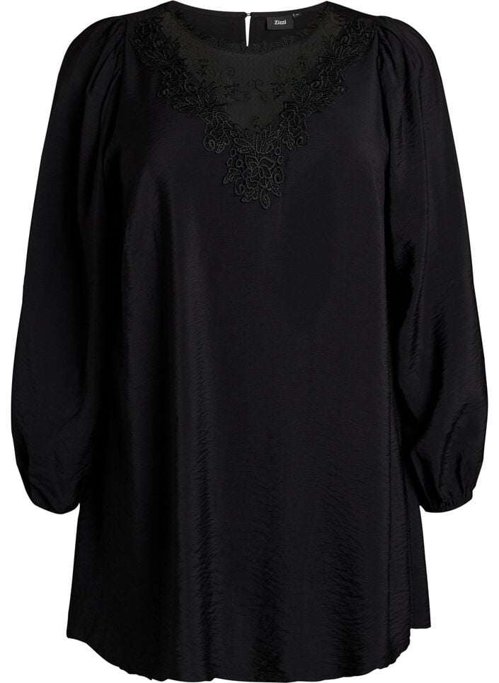 Tunika i viskose med blondedetalje, Sort, Packshot image number 0