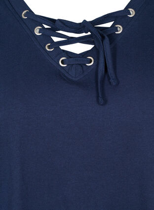 Økologisk bomulds t-shirt med snøredetalje, Navy Blazer, Packshot image number 2