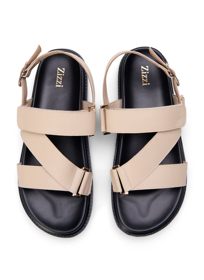 Wide fit - Lædersandal med justerbare stropper, Beige, Packshot image number 2