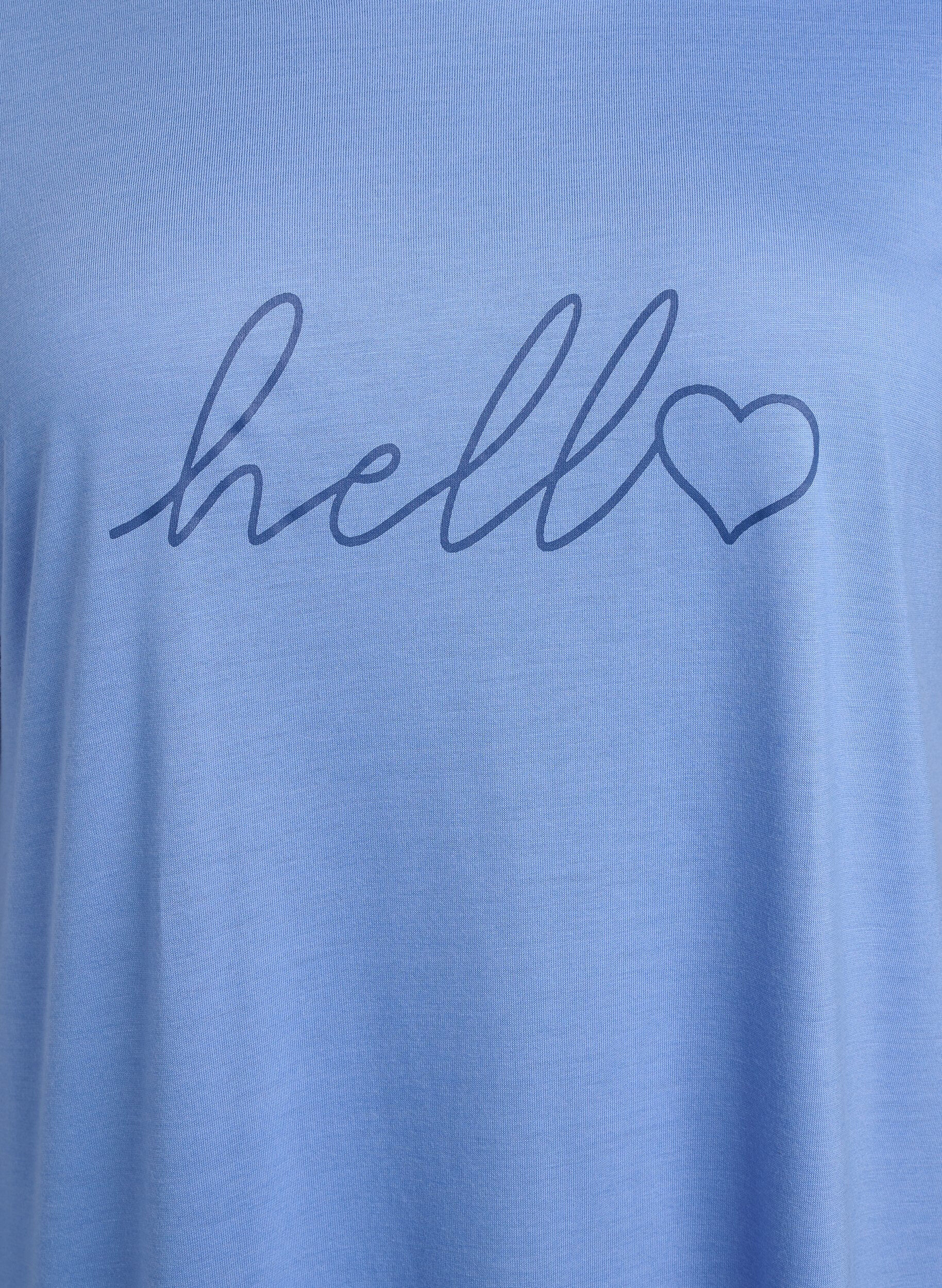 Zizzi Kort&aelig;rmet natkjole med tekstprint, , Packshot image number 2