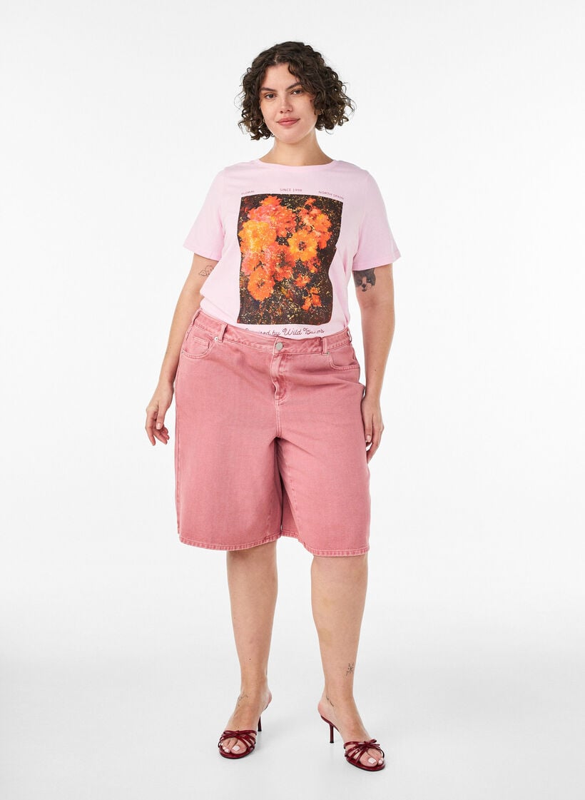 T-shirt i bomuld med print foran, Lyser&oslash;d, Model image number 1