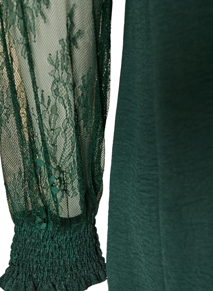 Tunika med transparente blonde&aelig;rmer, Gr&oslash;n, Packshot image number 4
