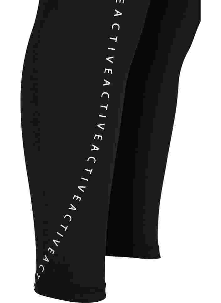 Cropped træningstights med tekstprint, Black, Packshot image number 3