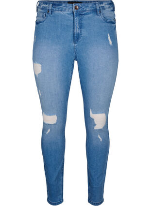 Amy jeans med super slim fit og sliddetaljer, Blue denim, Packshot image number 0
