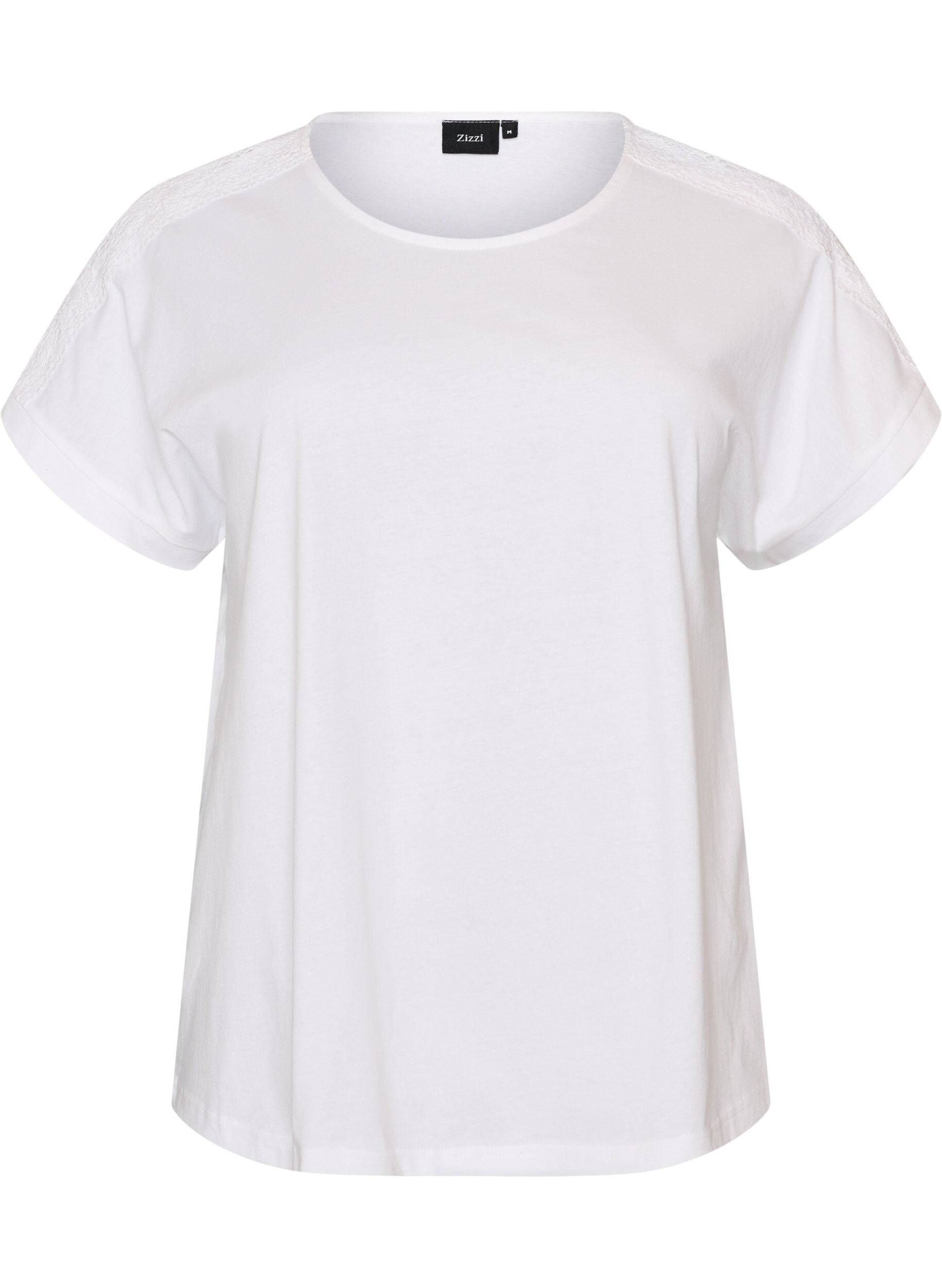 ZizziT-shirt i bomuld med crochetdetalje, Hvid, Packshot image number 0