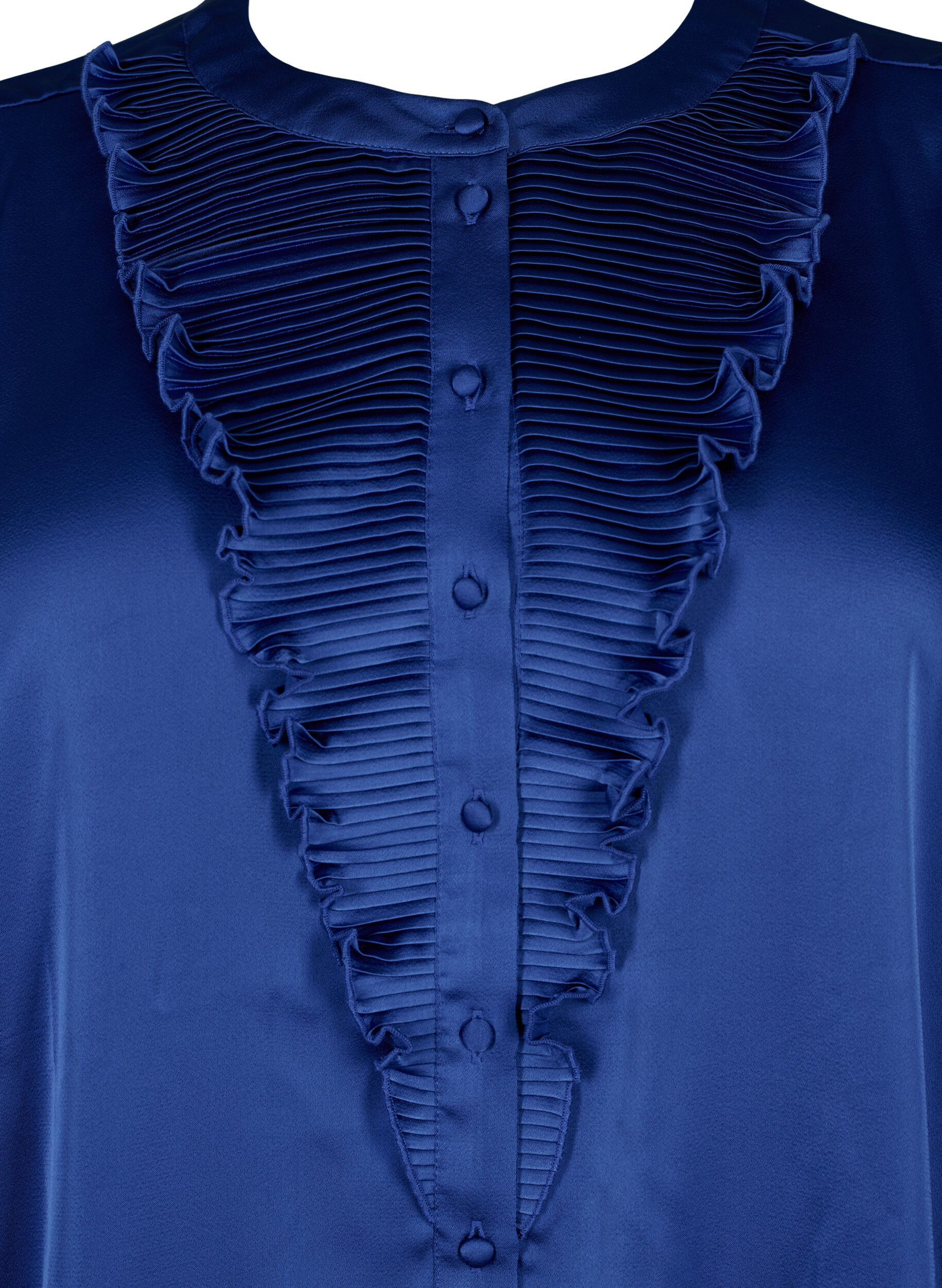 Zizzi Skjortebluse i satin med fl&aelig;sedetaljer, Deep Ultramarine, Packshot image number 2