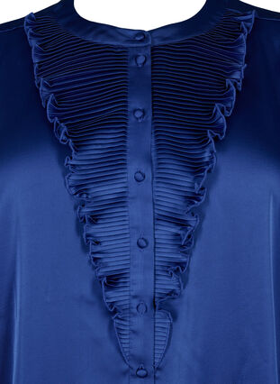 Skjortebluse i satin med flæsedetaljer, Deep Ultramarine, Packshot image number 2